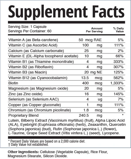 TheyaVue Supplement Facts label panel